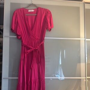 Pink Puff Sleeve Maxi Dress